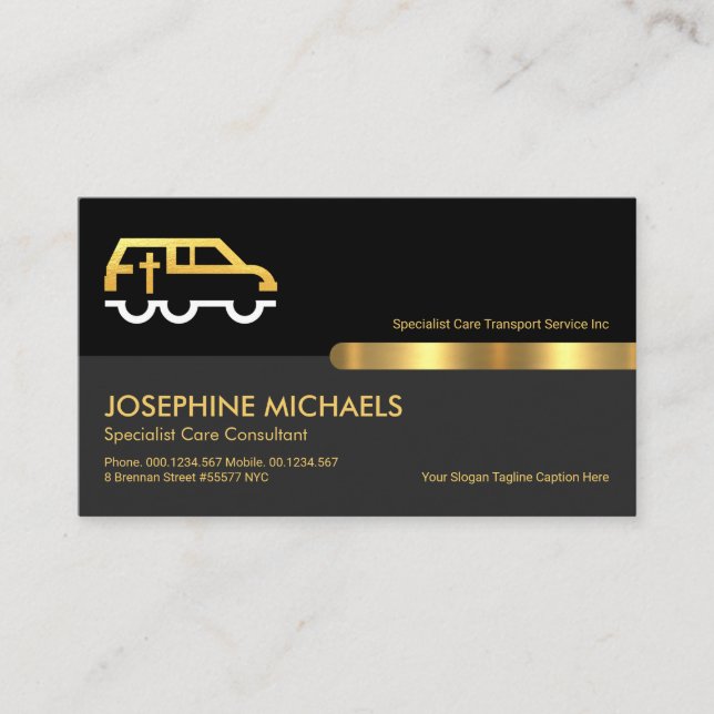 Retro Black Gold Stripe Line Memorial Transport Visitenkarte (Vorderseite)