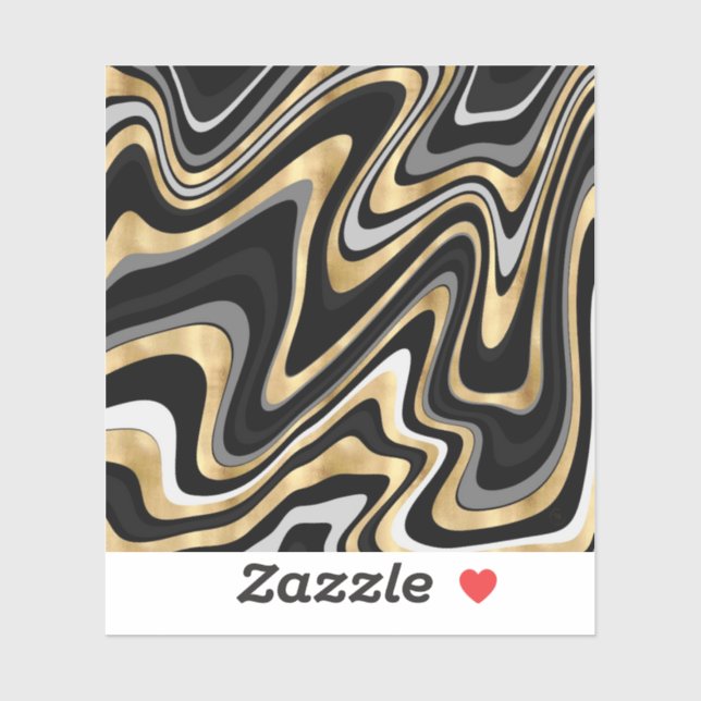 Retro Black Gold Wavy Lines Modernes Design Aufkleber (Blatt)