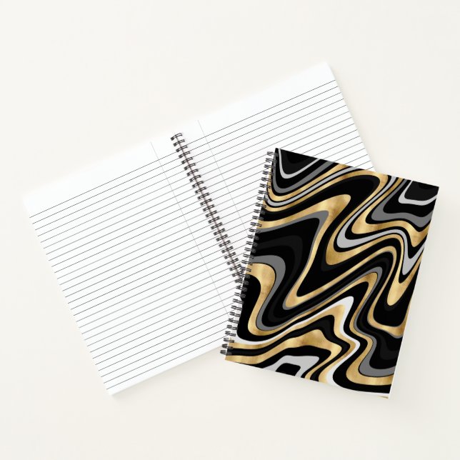 Retro Black Gold Wavy Lines Modernes Design Notizbuch (Innenseite)