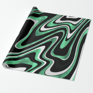 Retro Black Green Wavy Lines Modernes Design Geschenkpapier