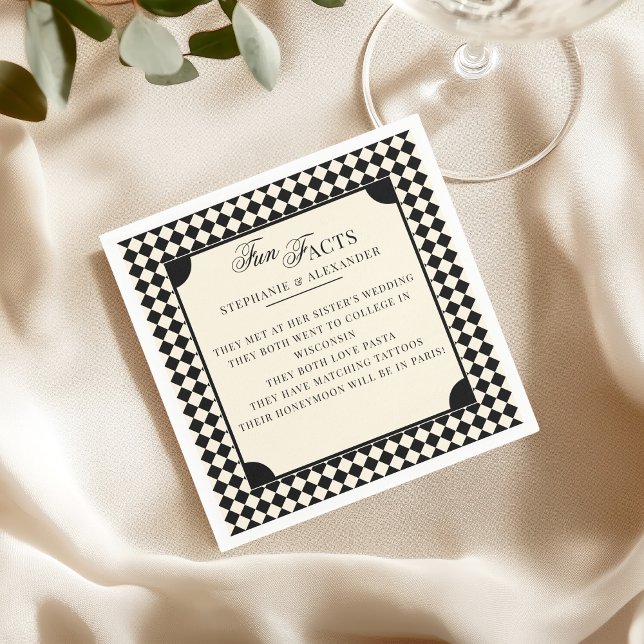 Retro Black & Ivory Fun Facts Old Money Wedding Serviette (Von Creator hochgeladen)