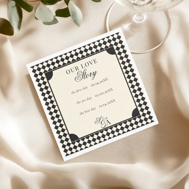Retro Black Ivory Our Love Story Old Money Wedding Serviette (Von Creator hochgeladen)