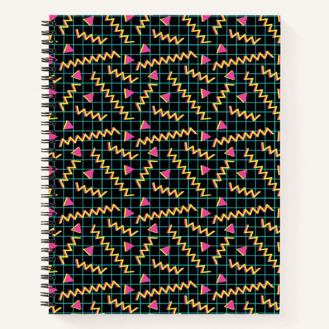 Retro Black & Neon Doodle Pattern der 80er/90er Ja Notizbuch (Vorderseite)