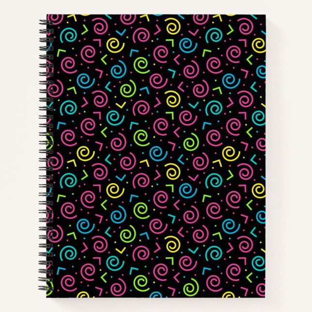 Retro Black & Neon Doodle Pattern der 80er/90er Ja Notizbuch (Vorderseite)