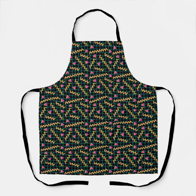 Retro Black & Neon Doodle Pattern der 80er/90er Ja Schürze (Vorderseite)