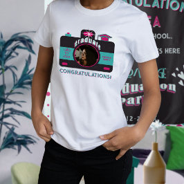 Retro Black Pink Aquamarin Grad Trendy Foto angepa T-Shirt