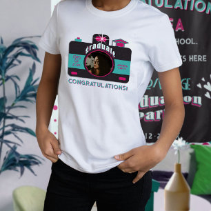Retro Black Pink Aquamarin Grad Trendy Foto angepa T-Shirt