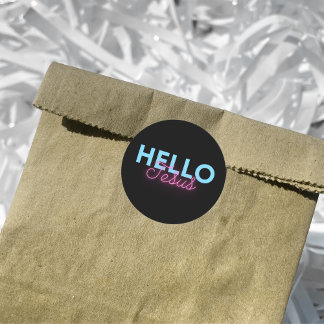 Retro Black Pink Neon Hallo Jesus Christlicher Kaf Runder Aufkleber