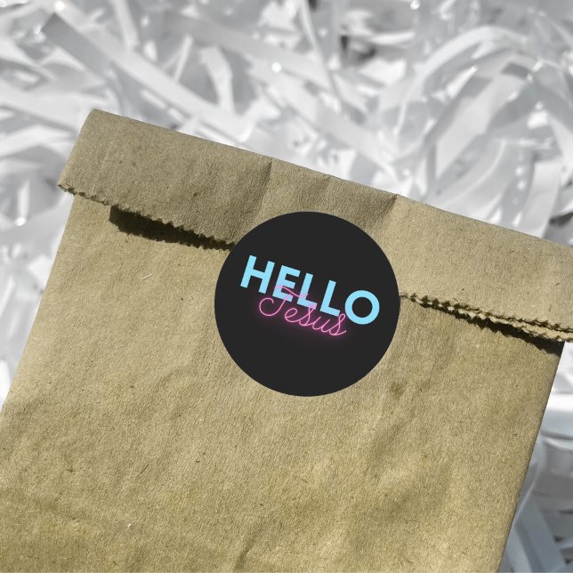 Retro Black Pink Neon Hallo Jesus Christlicher Kaf Runder Aufkleber (Von Creator hochgeladen)