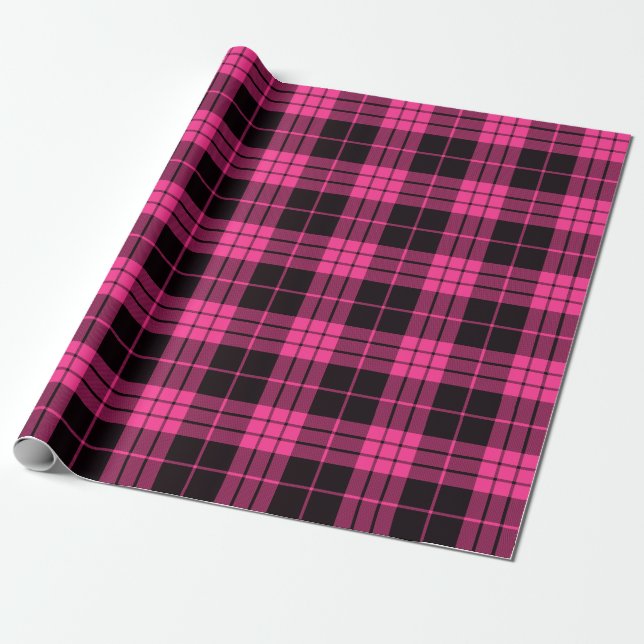 Retro Black Pink Weihnachten Neujahr Tartan Karier Geschenkpapier (Ungerollt)