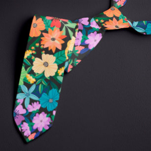 Retro Black Rainbow Blume Pattern Krawatte