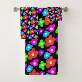 Retro Black Rainbow Farbige Blume Muster Badhandtuch Set