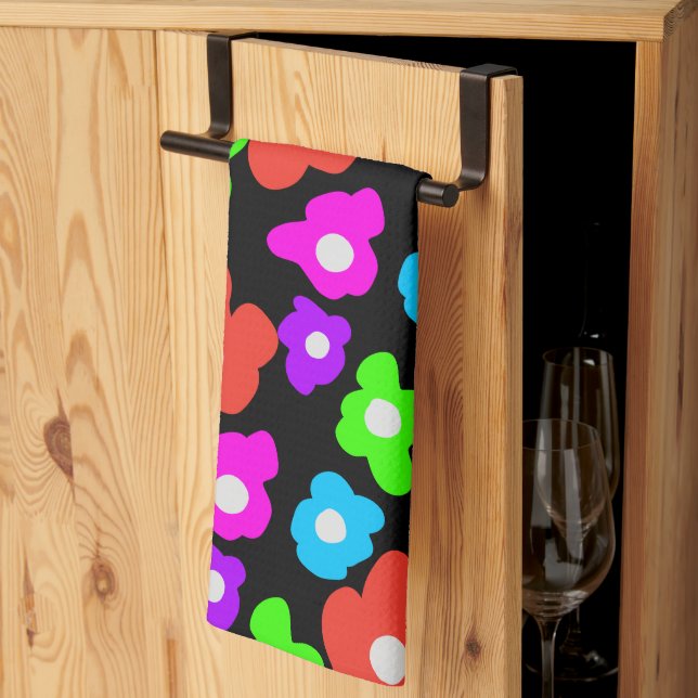 Retro Black Rainbow Farbige Blume Muster Geschirrtuch (Drittel gefaltet)