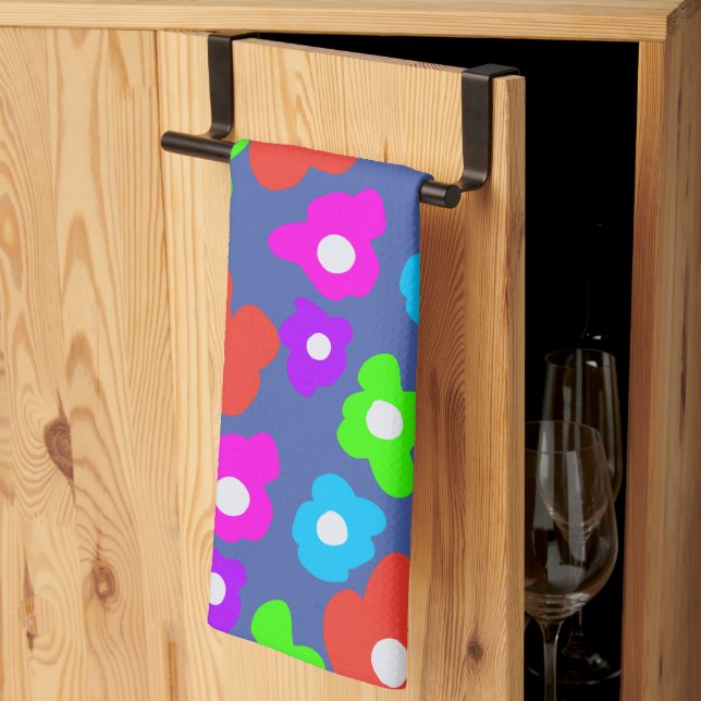 Retro Black Rainbow Farbige Blume Muster Geschirrtuch (Drittel gefaltet)