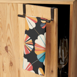 Retro Black Rainbow geometric Flowers Pattern  Geschirrtuch