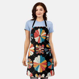 Retro Black Rainbow geometric Flowers Pattern  Schürze