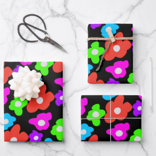 Retro Black Rainbow Stolz Blume Muster Geschenkpapier Set