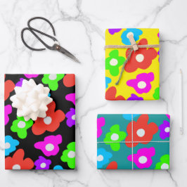 Retro Black Rainbow Stolz Blume Muster Geschenkpapier Set