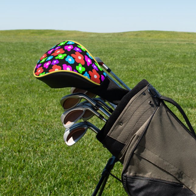 Retro Black Rainbow Stolz Blume Muster Golf Headcover (In SItu)