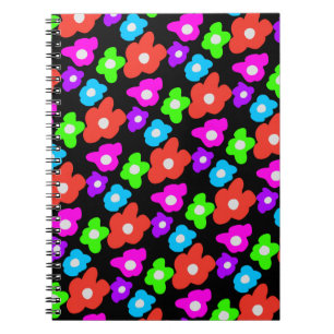 Retro Black Rainbow Stolz Blume Muster Notizblock