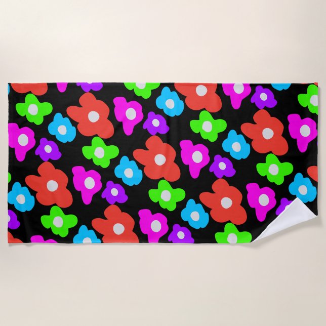 Retro Black Rainbow Stolz Blume Muster Strandtuch (Vorderseite)