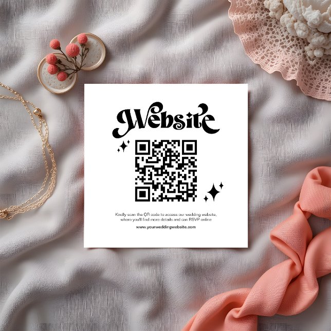 Retro Black Script QR Code Hochzeitsseite Begleitkarte (Von Creator hochgeladen)