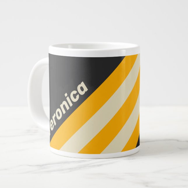 Retro Black Sun Stripes with Name Jumbo-Tasse (Vorderseite Links)
