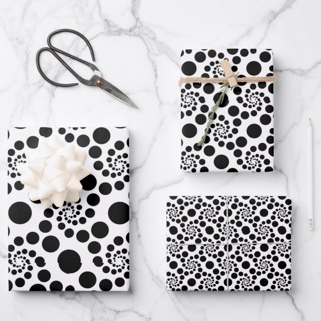 Retro Black Swirl Dot Pattern Thema Geschenkpapier Set (Vorderseite)