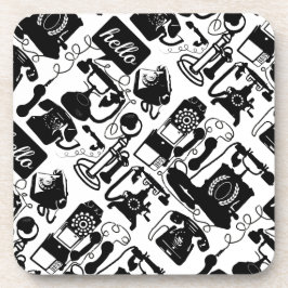 Retro Black Telefone Muster Getränkeuntersetzer