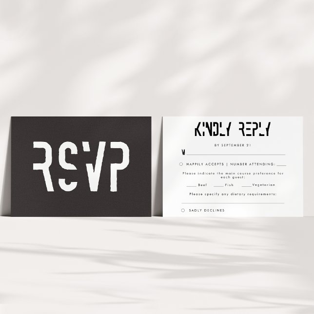 Retro Black & White 70er Empfang Wedding RSVP Karte (Von Creator hochgeladen)