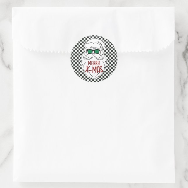 Retro Black White Checkered Santa Claus Christmas  Runder Aufkleber (Tasche)