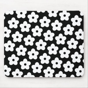 Retro Black & White Floral Elegantes botanisches G Mousepad