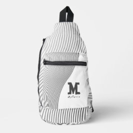 Retro black white lines Abstract minimal Monogram Crossbody Bag
