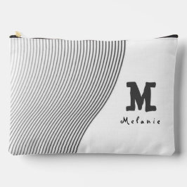 Retro black white lines Abstract minimal Monogram Zubehörtasche