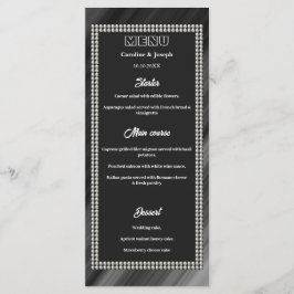 Retro Black & White, Pearls Wedding Menu Menükarte
