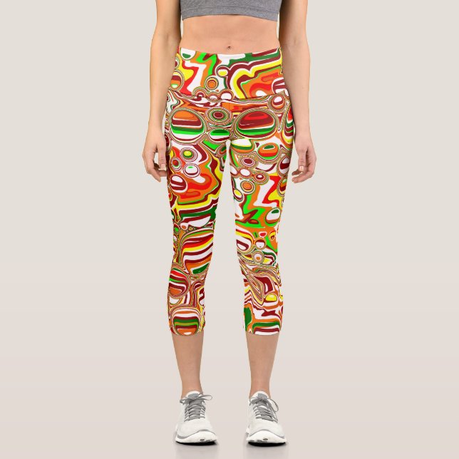 Retro-Blasen Digitale Kunst Capri Leggings (Vorderseite)