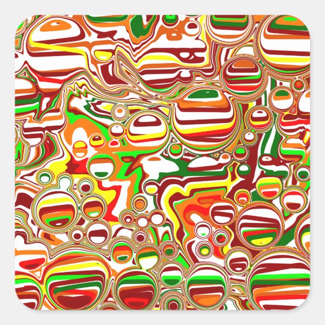 Retro-Blasen Digitale Kunst Quadratischer Aufkleber (Vorderseite)