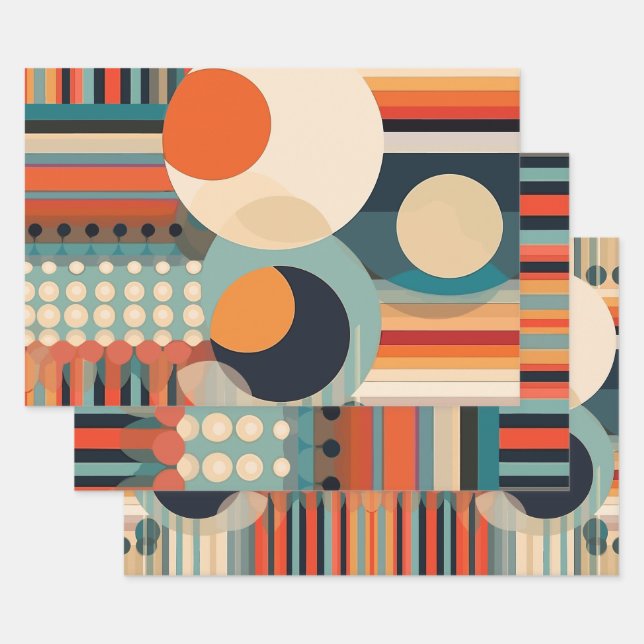 Retro-Blasen Kreise und Streifen 338 Geschenkpapier Set (Set)