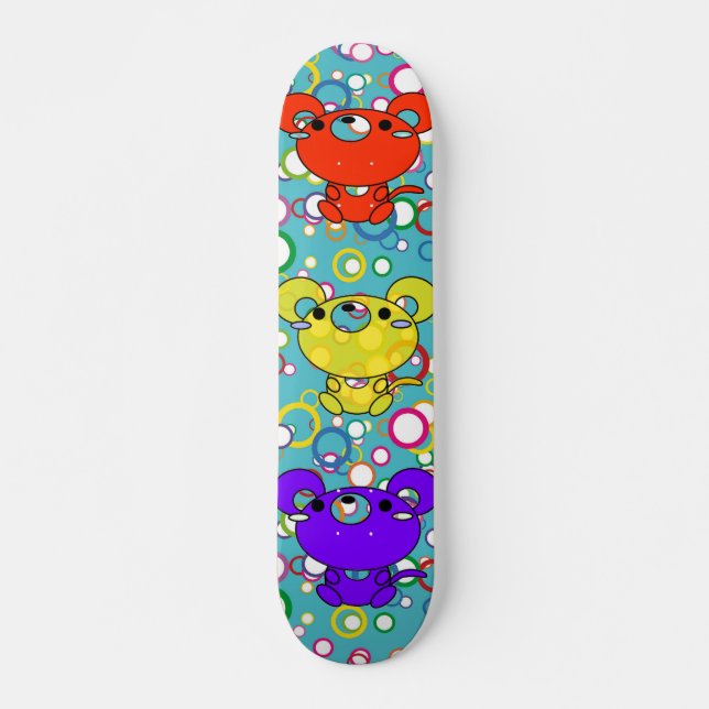 Retro-Blasen mit Cartoon Mäuse Skateboard Deck (Vorne)