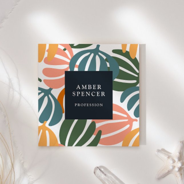 RETRO-BLÄTTER WACHSEN BOTANISCHE MÄDCHEN QUADRATISCHE VISITENKARTE (Von Creator hochgeladen)