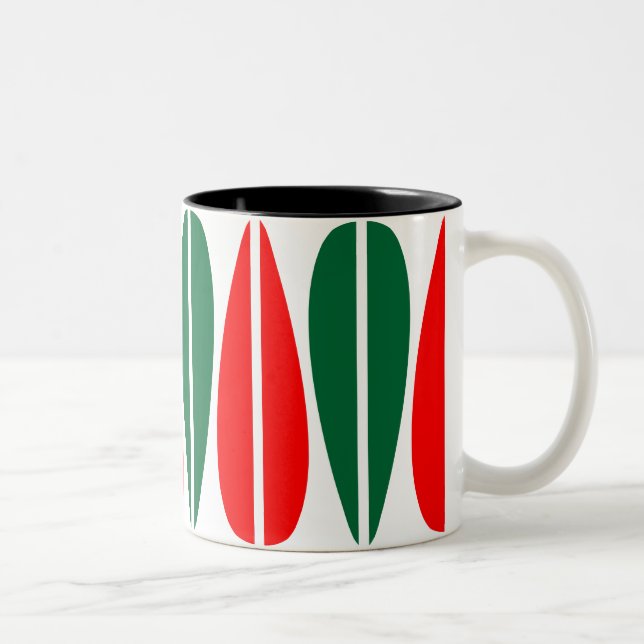 Retro-Blätter - Waldgrün und rot Zweifarbige Tasse (Rechts)