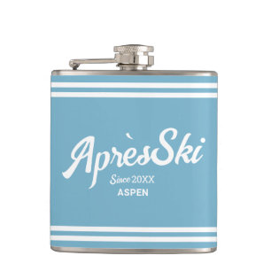Retro Blau Après-Ski Benutzerdefinierter Skiort &  Flachmann