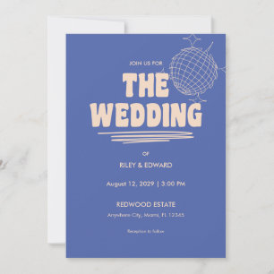 Retro Blau & Beige Fette Typografie Hochzeit Einladung