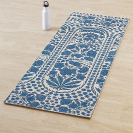 Retro Blau Blumen Antikes Abstraktes Muster Yogamatte