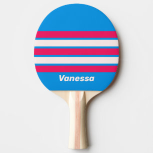 Retro Blau Crushing quer gestreift mit Namen Tischtennis Schläger