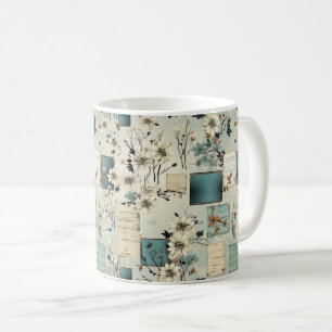 Retro-Blau-Film Weiße Blume Ephemera Kaffeetasse