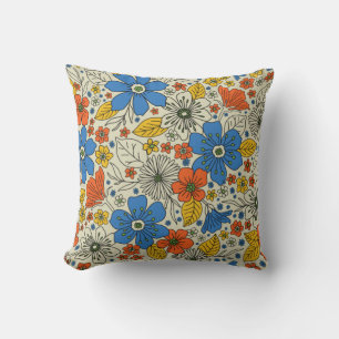 Retro Blau, Gelb und Orangen Kissen