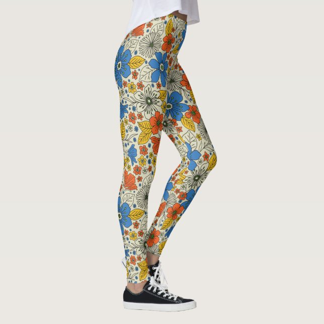 Retro Blau, Gelb und Orangen Leggings (Rechts)