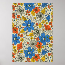 Retro Blau, Gelb und Orangen Poster