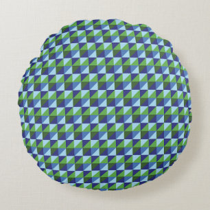 Retro Blau & Grün Geometrisches Dreieck Abstract Rundes Kissen